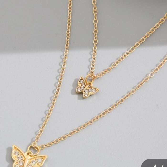 New Bohemian Vintage Festival Trend Double Layered Butterfly Necklace - from PanacheProse