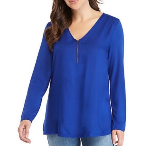 New Directions Women’s 1/4 Zip Woven Top Blue Long Sleeve – Size Small, from  PanacheProse