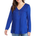 New Directions Women’s 1/4 Zip Woven Top Solid Color Blue Long Sleeve - Size Small, from PanacheProse