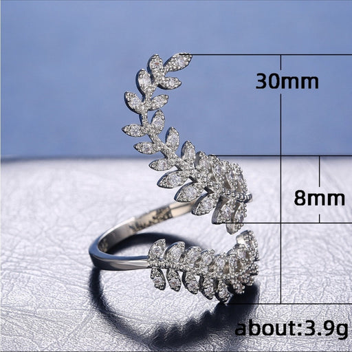 New Elegant Ladies Zircon Ring – Silver Leaves Design in Copper Jewelry -  , from PanacheProse