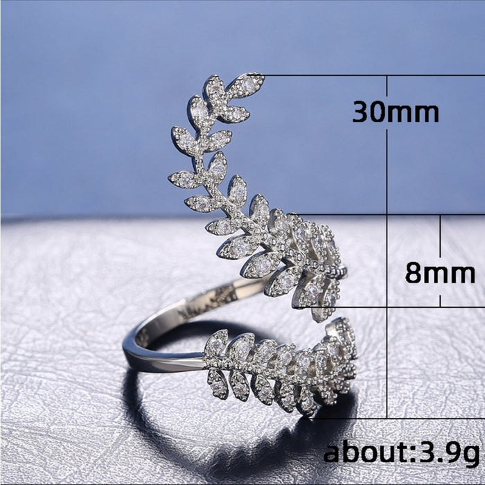 New Elegant Ladies Zircon Ring – Silver Leaves Design in Copper Jewelry -  , from PanacheProse