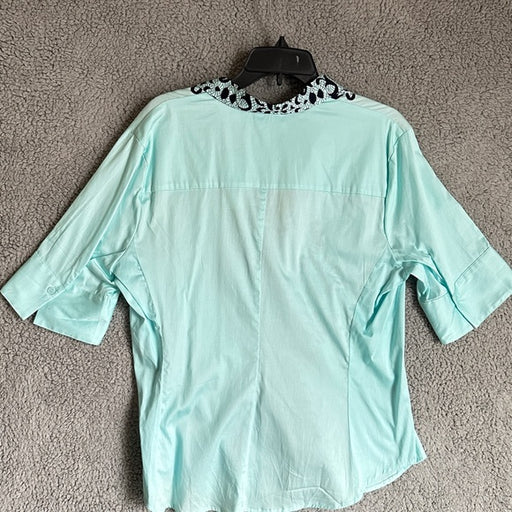 New York & Company Aqua and Black Embroidered Women's Blouse - Size Women’s XL, from PanacheProse