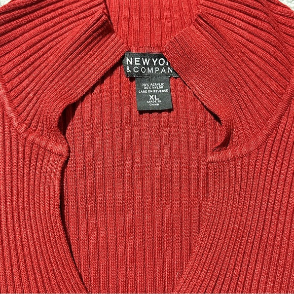New York & Company Red Ribbed Split Collar V-Neck Sweater - Size XL, from PanacheProse
