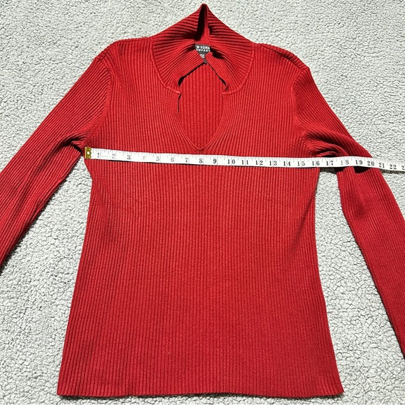 New York & Company Red Ribbed Split Collar V-Neck Sweater - Size XL, from PanacheProse