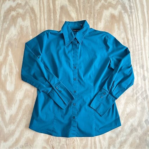 New York & Company Stretch Teal Button-Up Long Sleeve Shirt - Size Women’s L , from PanacheProse