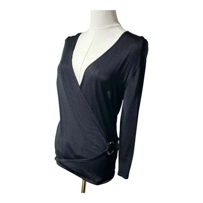 New York & Company Women’s Black V-Neck Wrap Ring Top - Size Medium, from PanacheProse