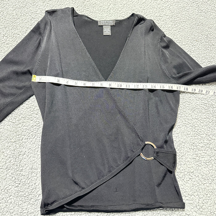 New York & Company Women’s Black V-Neck Wrap Ring Top - Size Medium, from PanacheProse
