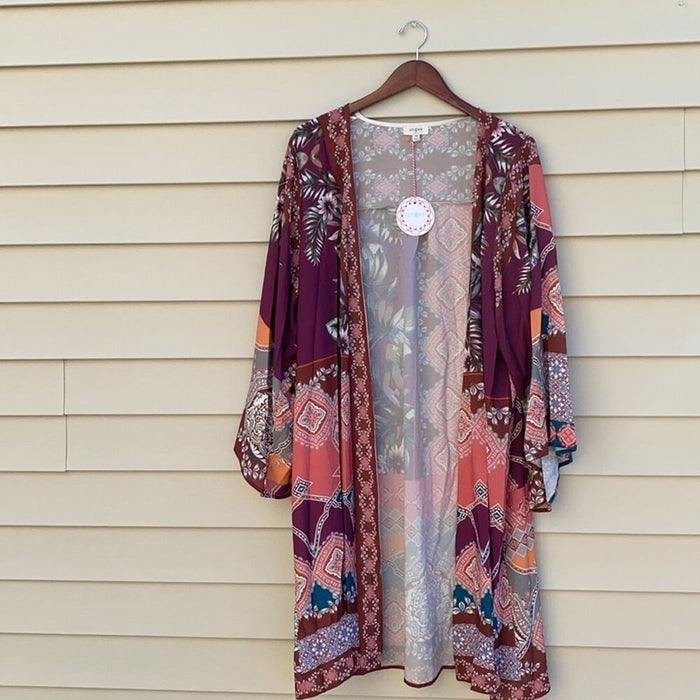 PanacheProse Umgee Floral Print Bell Sleeve Kimono Cardigan - From PanacheProse