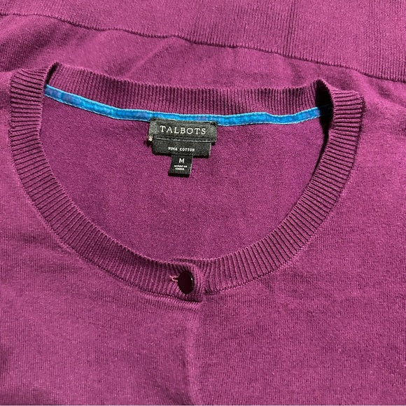 Talbots women’s magenta button-front long-sleeve cardigan sweater, size medium, from PanacheProse