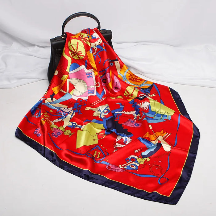 Red Whispering Women's Cartoon Print Silk Scarf Fashion Satin Wrap - from PanacheProse