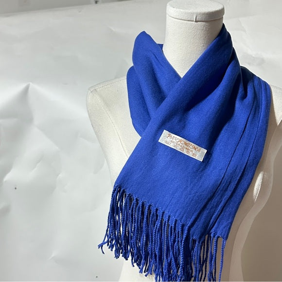 Reversible Royal Blue Paisley Pashmina Shawl Wrap Soft Viscose Blend - Size 70” x 28”, from PanacheProse