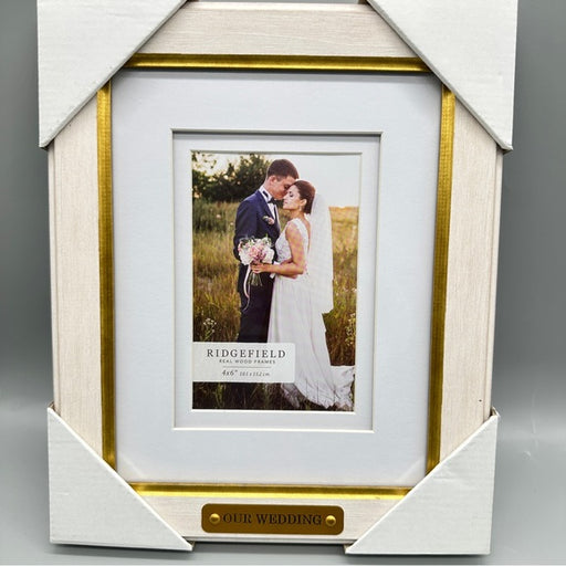 Ridgefield Gold and White Wedding Photo Frame Real Wool Glass - Size 4X6, from PanacheProse