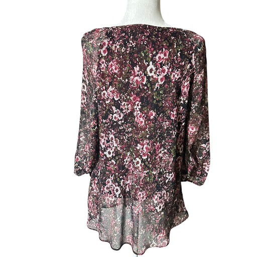 Roz & Ali Burgundy Sheer Floral Women’s Blouse - Size Women’s XL, from PanacheProse