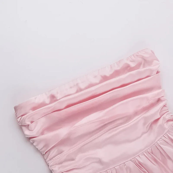 Panacheprose Pink Off-Shoulder Pleated Mini Dress – Elegant Party Chic