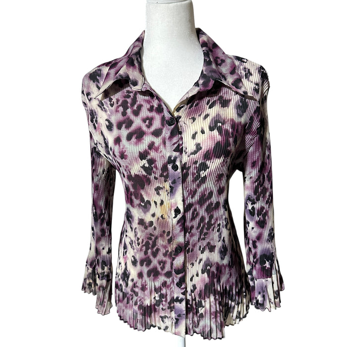 SERENADE New York Pleated V-Neck Floral Pleated Button-Front Blouse - Size Women’s L, from PanacheProse