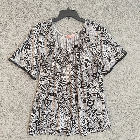 SJS Black and White Paisley Women's Blouse - Size Women’s 2X, from PanacheProse