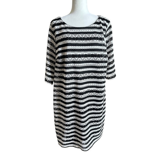 SOHO Apparel Ltd. Black & White Lace insert Stripe Dress – Size Women’s 2X, from PanacheProse