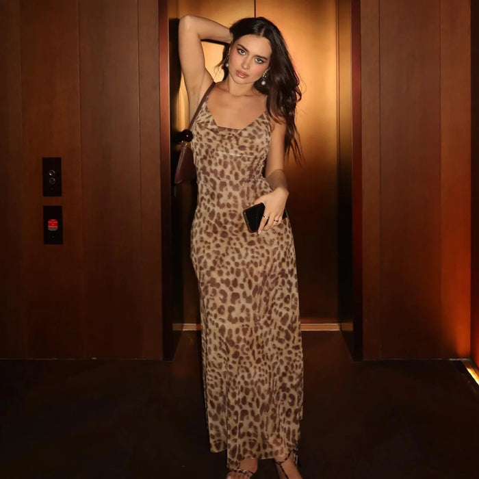 PanacheProse Wild Elegance – Vintage Leopard Print Backless Maxi Dress