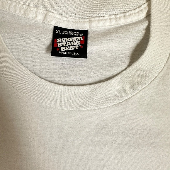 Screen Stars Vintage Cher Overnighter Crew Neck White Graphic T-Shirt - Size XL, from PanacheProse