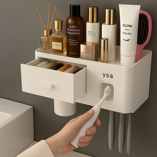 Set Wall-Mounted Toothbrush Holder with Toothpaste Dispenser –With PanacheProse