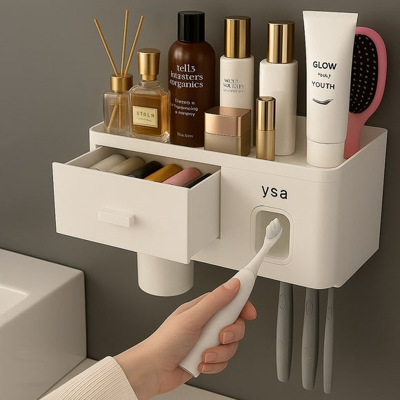 Set Wall-Mounted Toothbrush Holder with Toothpaste Dispenser –With PanacheProse