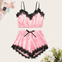 Sexy Bra & Panty Underwear for Women Pink Satin Striped Lace Lingerie Set - from PanacheProse