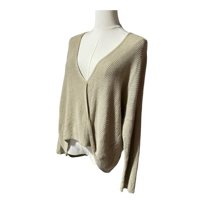 Soho Jeans New York & Company Women’s Beige Open Knit V-Neck Sweater Top - Size Medium, from PanacheProse