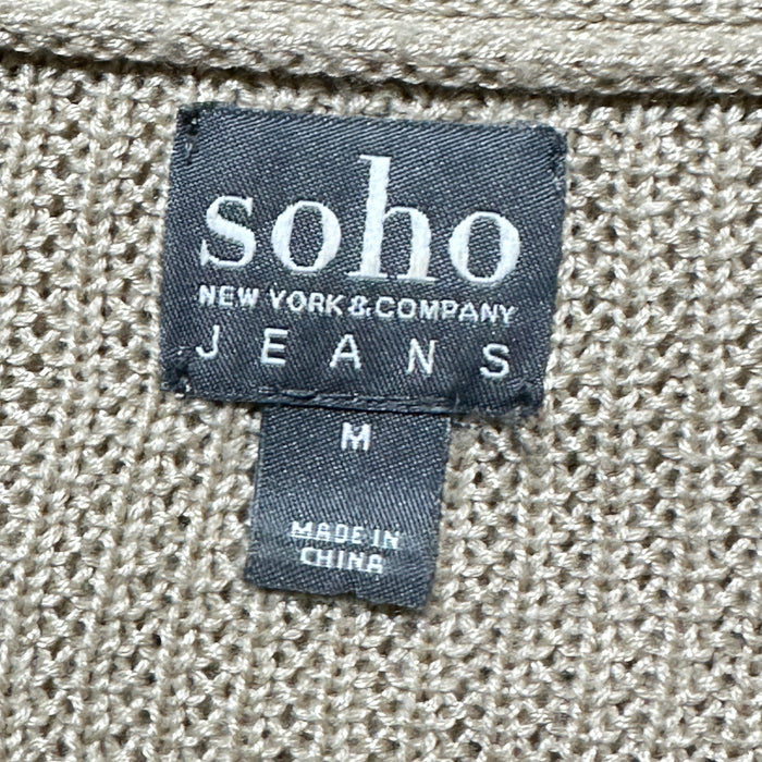 Soho Jeans New York & Company Women’s Beige Open Knit V-Neck Sweater Top - Size Medium, from PanacheProse