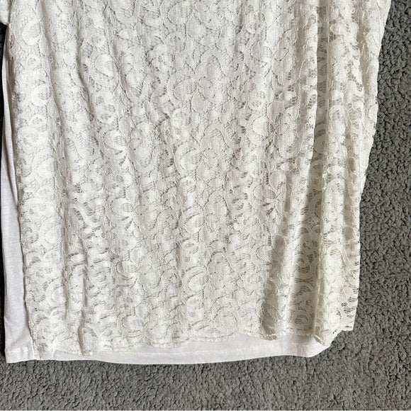 Solo New York Jeans Elegant White Lace Cold Shoulder Blouse- Size Women’s Large, from PanacheProse