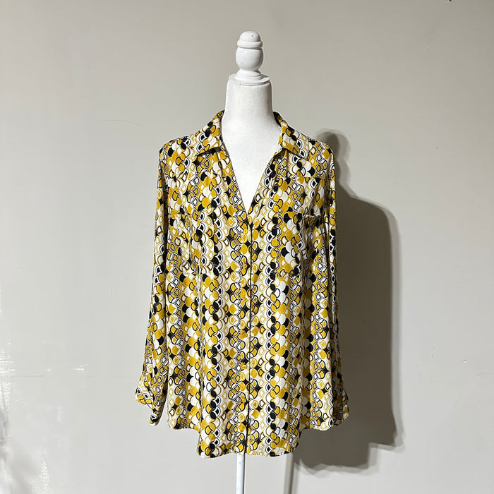 Sunny Leigh Yellow & Black Graphic Button Down Shirt - Size Women’s 1X, from PanacheProse