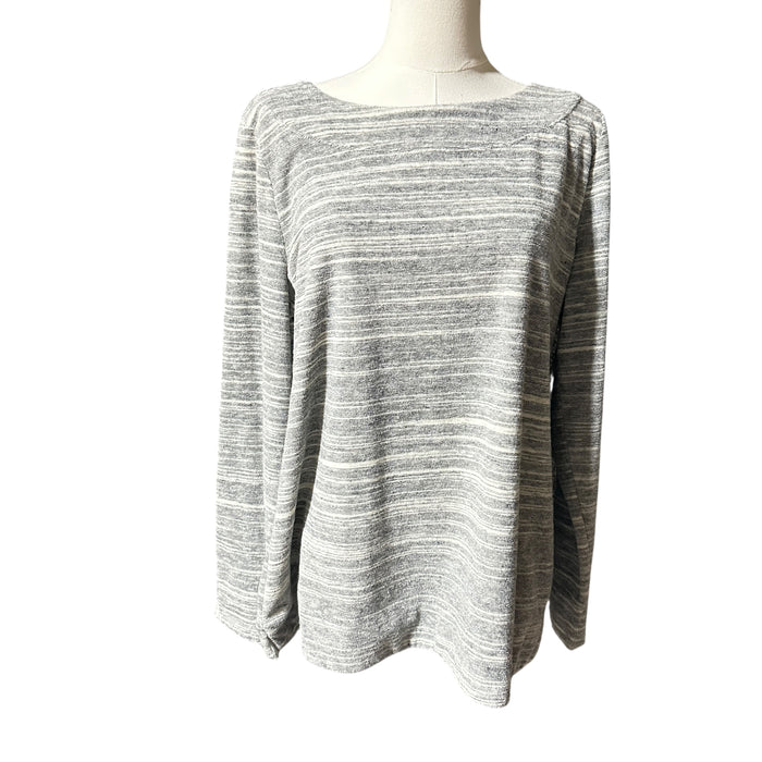 Talbots Women’s Gray & White Striped Knit Top – Size Large from PanacheProse
