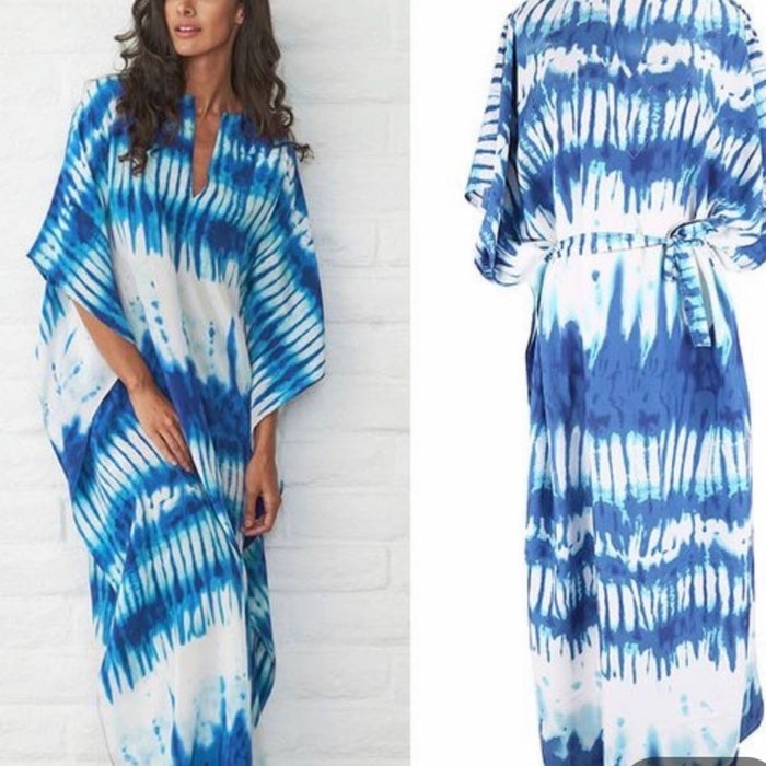 Tie Dye Caftan Dress Swim Beach Coverup Maxi -Size One Size, from PanacheProse