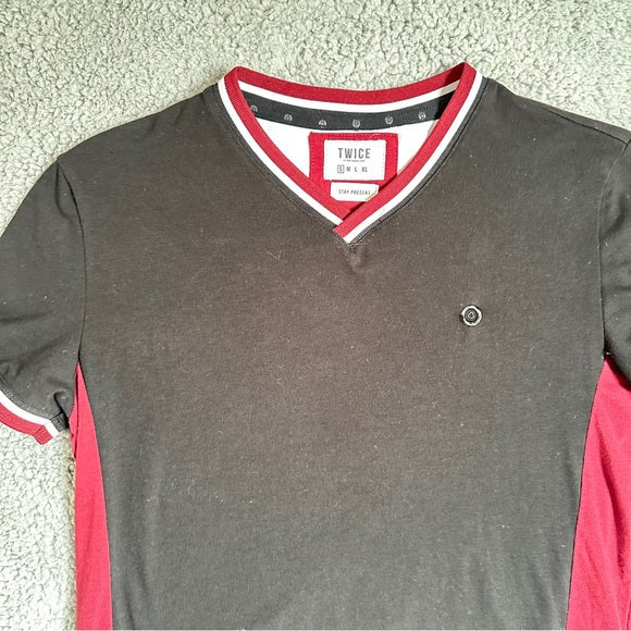 Twice Ice Men's Black and Red V-Neck Shirt - Size Men’s Small , from PanacheProse