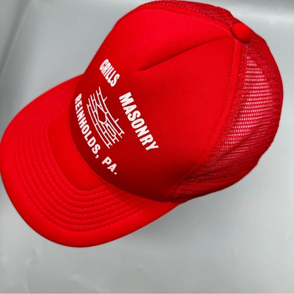 Vintage Crills Masonry Trucker Hat – Red Mesh Snapback from PanacheProse