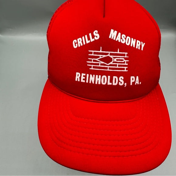 Vintage Crills Masonry Trucker Hat – Red Mesh Snapback from PanacheProse