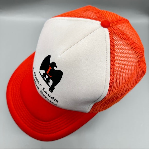 Vintage J. Omar Landis Auction Service Trucker Hat – Red & White Mesh Snapback – One Size from PanacheProse