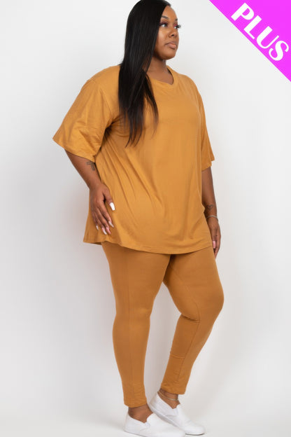 Plus Size Oversized T-shirt & Leggings Set – Comfortable and Stylish"