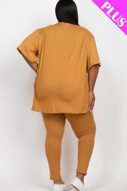 Plus Size Oversized T-shirt & Leggings Set – Comfortable and Stylish"