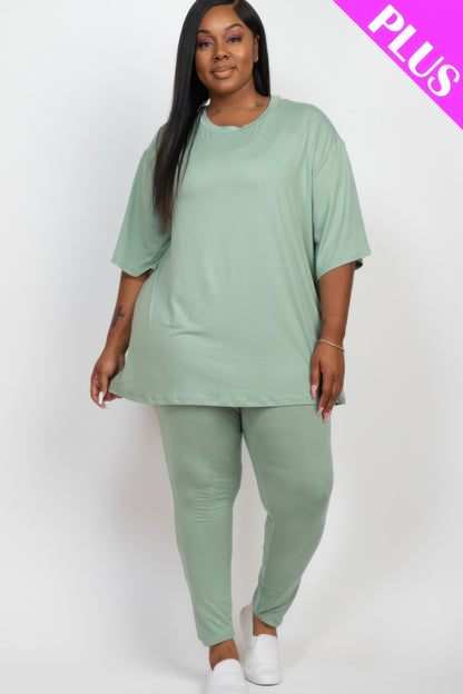 Plus Size Oversized T-shirt & Leggings Set – Comfortable and Stylish"