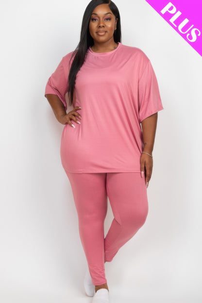 Plus Size Oversized T-shirt & Leggings Set – Comfortable and Stylish"