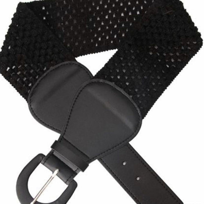 Wide Crochet Vegan Leather Belt Black - From PanacheProse