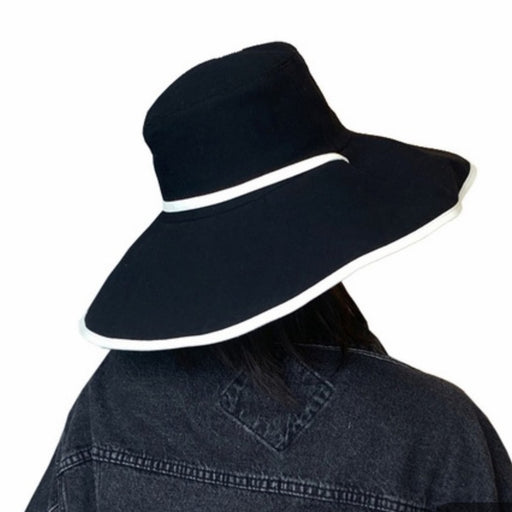 Wide Rim Bucket Hat Black With White Trim - One Size, from PanacheProse
