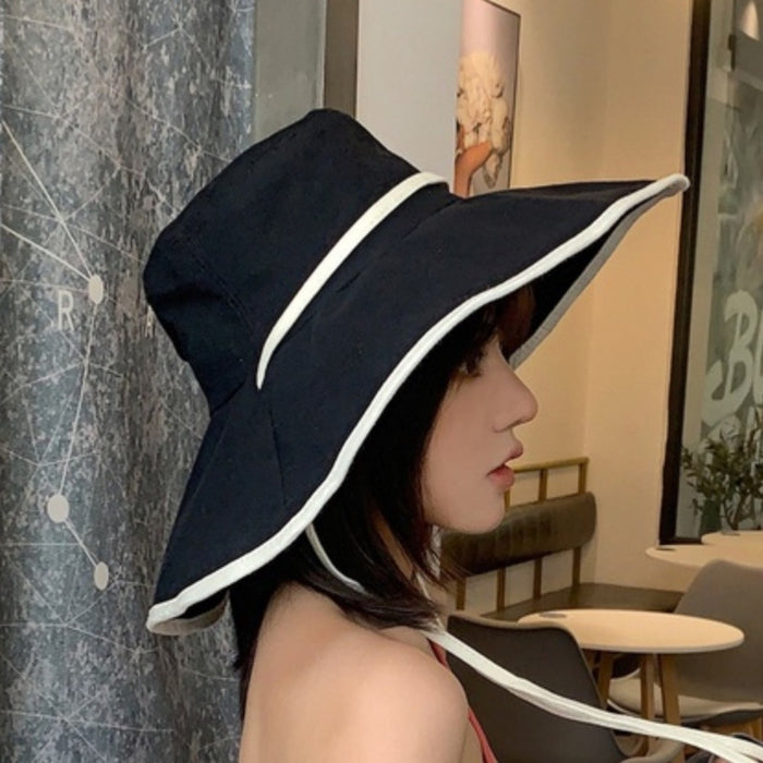 Wide Rim Bucket Hat Black With White Trim - One Size, from PanacheProse