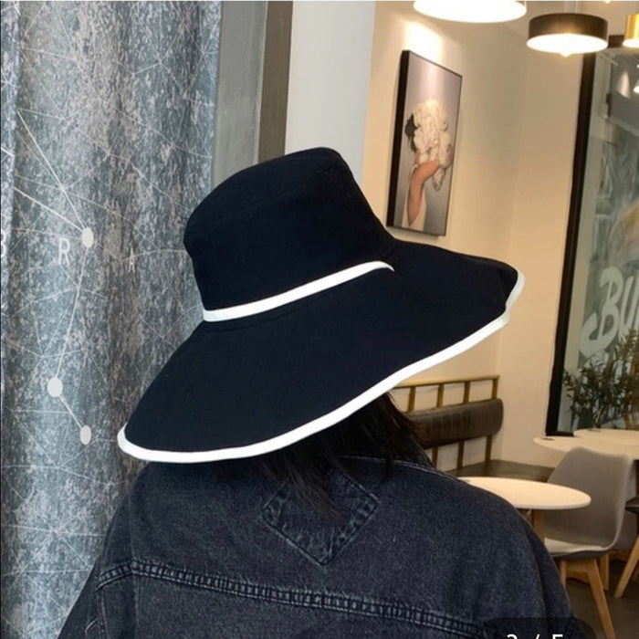 Wide Rim Bucket Hat Black With White Trim - One Size, from PanacheProse