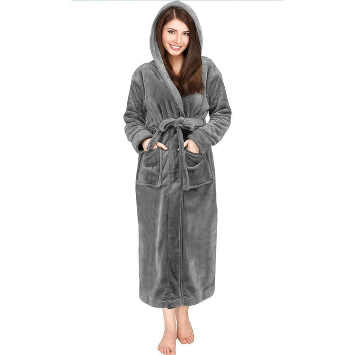 Women Fleece Hooded Adult Solid Color Grey Bathrobes - Size Medium From PanacheProse