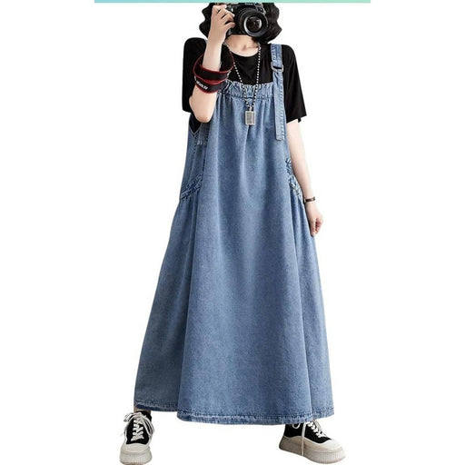 Women Pinafore Dress Sleeveless Blue Long Dress - Size M,L , from PanacheProse