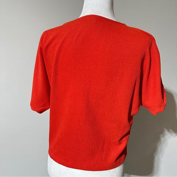 ZARA Red Textured V-Neck Drawstring Blouse – Size Medium From PanacheProse