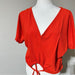 ZARA Red Textured V-Neck Drawstring Blouse – Size Medium From PanacheProse