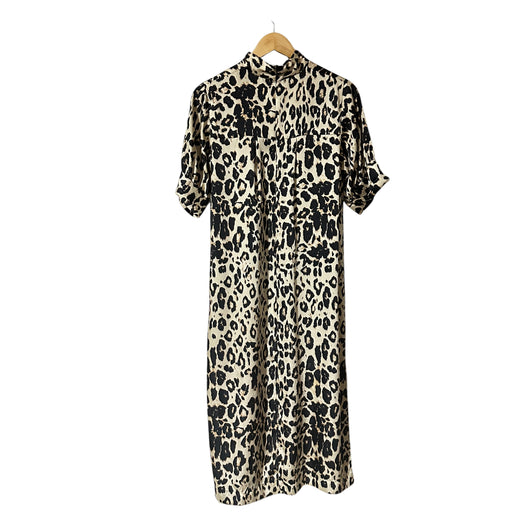Zara Woman Casual Adult Short Sleeve Zip Back Slits Leopard Print Dress - Size Women’s M, from PanacheProse