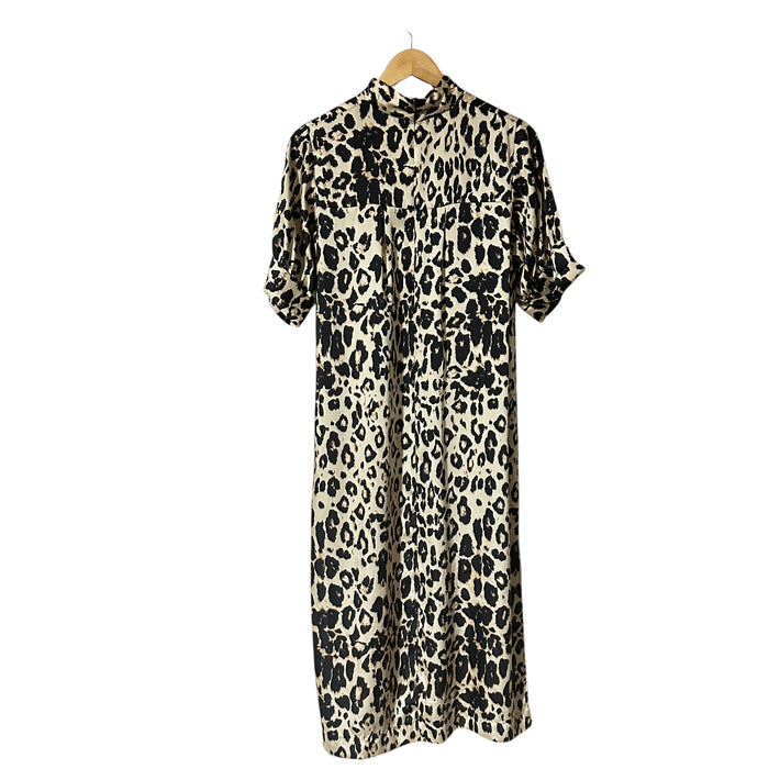 Zara Woman Casual Adult Short Sleeve Zip Back Slits Leopard Print Dress - Size Women’s M, from PanacheProse